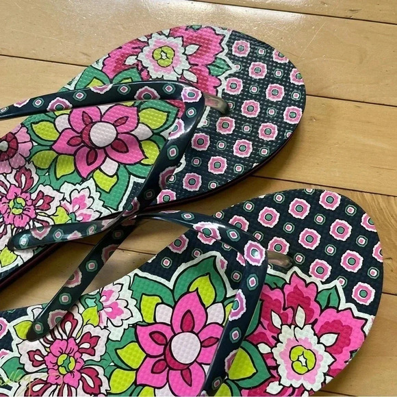 Vera Bradley Multicolor Blue Floral Flip Flops Thong Sandals Large Sz 9-10 - Picture 5 of 8